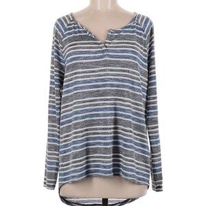 Bobi Blue and Gray Striped Long Sleeve V-Neck Blouse Size Medium